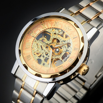 Часы скелетоны с золотым циферблатом