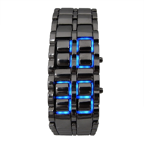 Часы-браслет черный Iron Samurai синие светодиоды